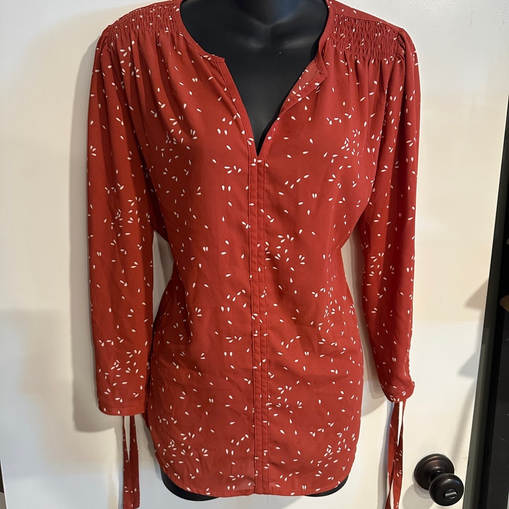 4/$16 Monday Fun Women’s Burnt Orange Petal Blouse with 3/4 Length Long Sleeves